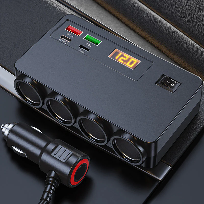 🔌120W Car Charger Adapter – 4 USB Ports (PD 30W + QC 3.0) + 3 Sockets, Real-Time Voltage Display! 🚗⚡ - Image 7