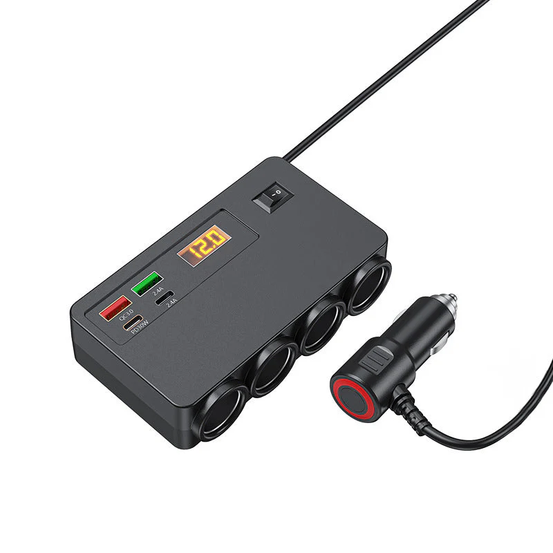 🔌120W Car Charger Adapter – 4 USB Ports (PD 30W + QC 3.0) + 3 Sockets, Real-Time Voltage Display! 🚗⚡ - Image 8