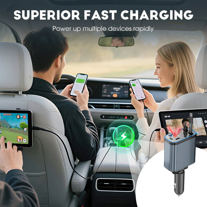 ✨ Ultra-fast 4-in-1 Car Charger 90W – With Retractable Cables & Ambient Starlight 🚗🌌 - Image 6
