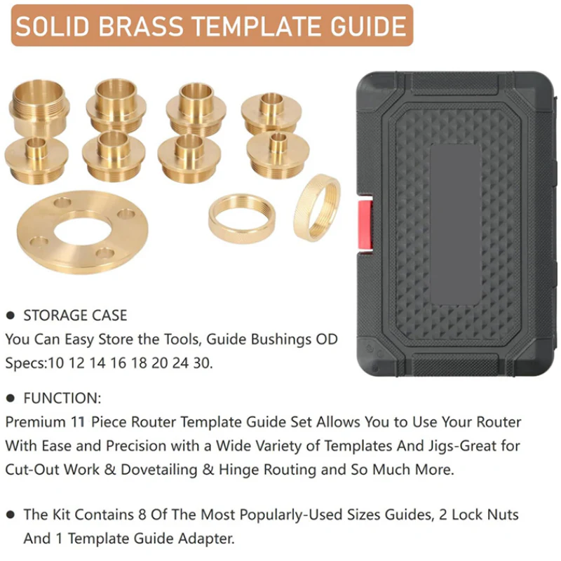 11PCS Brass Router Template Guides Bushing Kit - Image 3