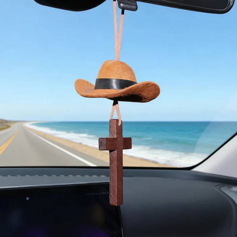 Cowboy Hat & Cross Car Charm - Image 2