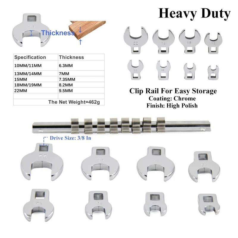 8 PCS Interchangeable Metric Wrench for 3/8" Ratchet Torque Wrenches - Image 9