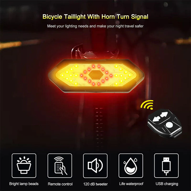 Waterproof Night Riding LED Mountain Bike Remote Control Steering Tail Light - Image 4