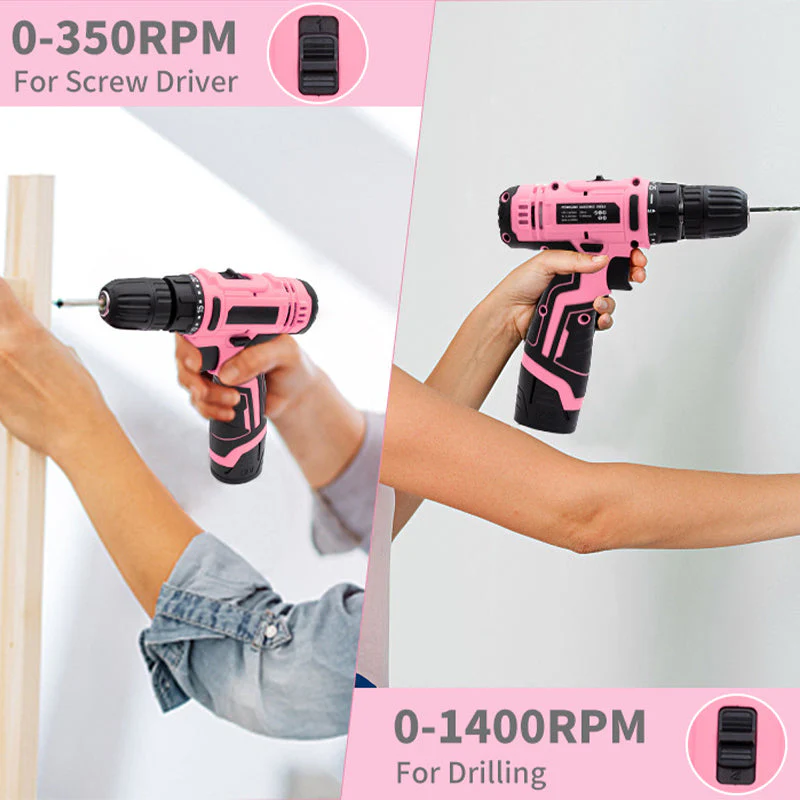 Pink Cordless Drill Driver Set with 25+1 Torque Settings - Image 5