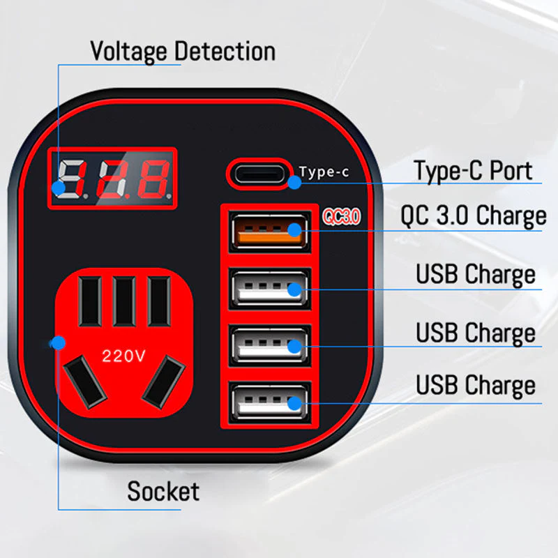 Multifunction Car Power Inverter QC Charger - Image 11