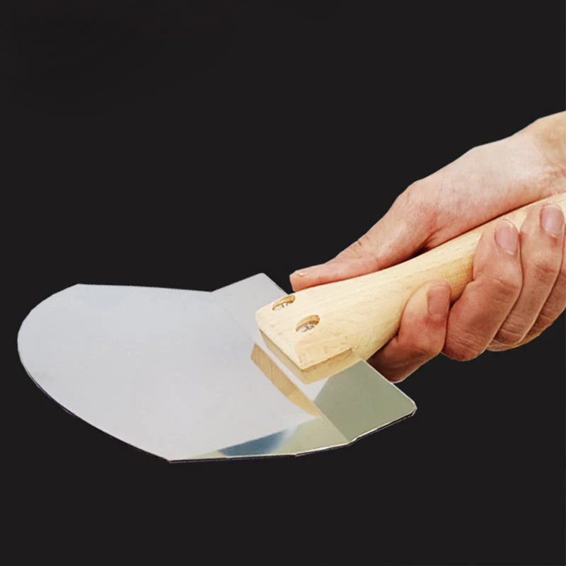 Pousbo® Stainless Steel Curved Plaster Spatula with Wooden Handle - Image 3