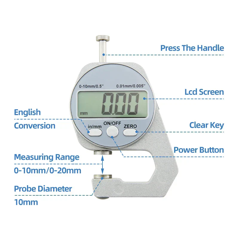 Digital Display Thickness Gauge Zinc Alloy Electronic LCD - Image 6