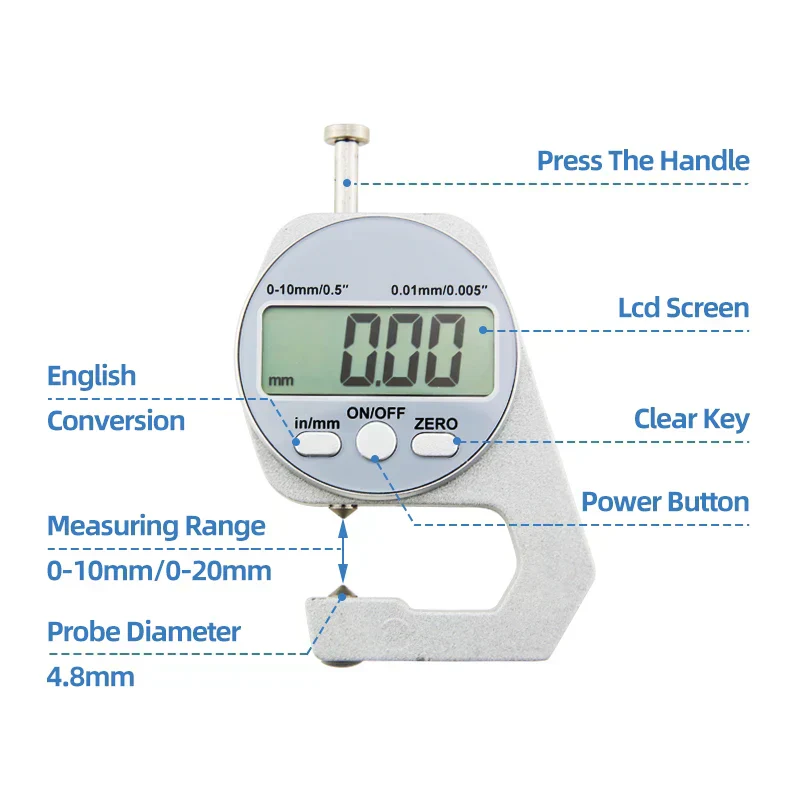 Digital Display Thickness Gauge Zinc Alloy Electronic LCD - Image 7