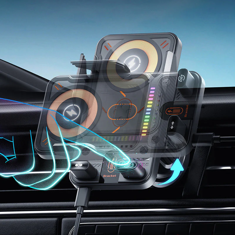 Smart 2-In-1 Auto-Rotating Car Phone Holder & Wireless Charger - Image 3